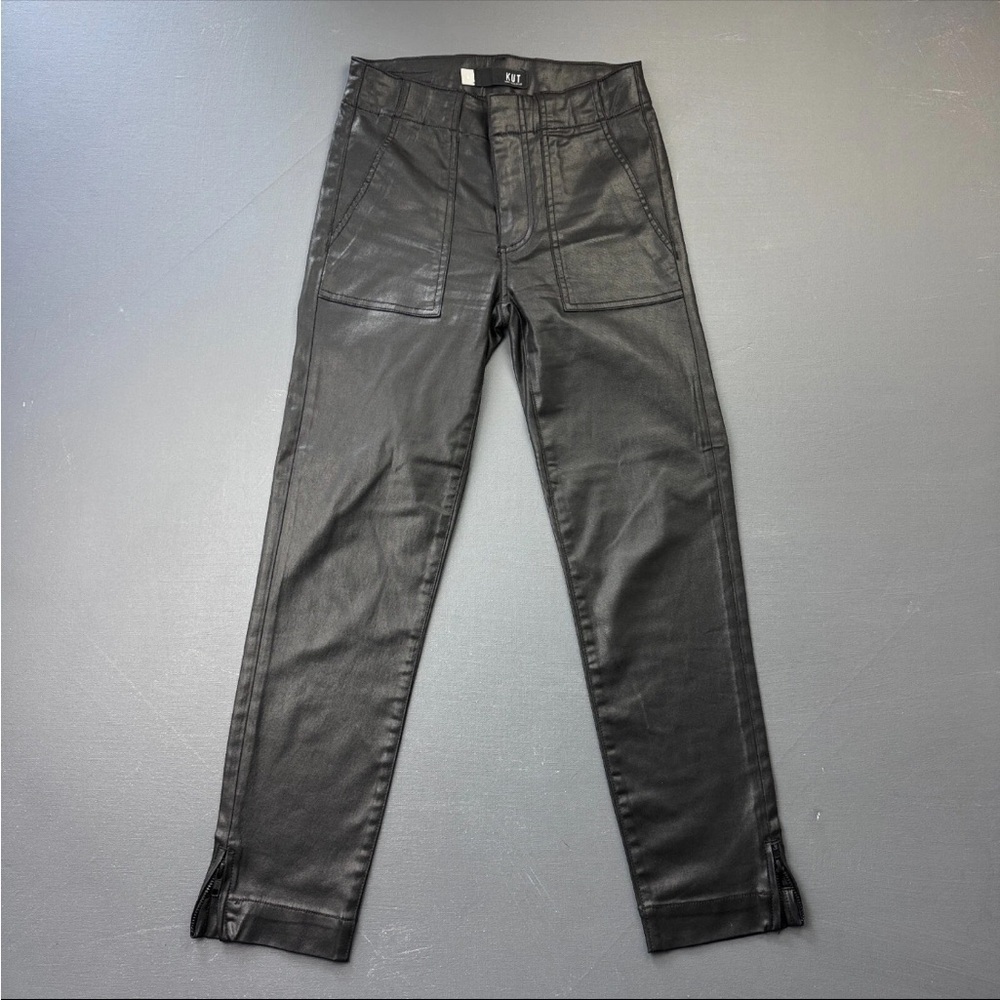 KUT From The Kloth Black Coated Reese Utility Pants Sz 0 NWT